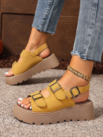 Women's Suede Buckle Platform Sandals