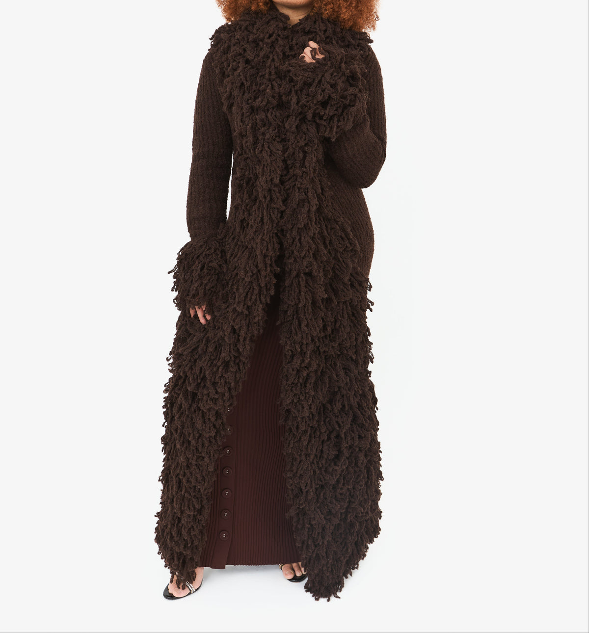 Shaggy Fuzzy Knit Open Front Long Cardigan