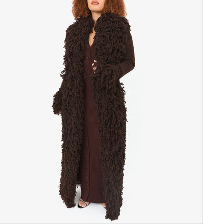 Shaggy Fuzzy Knit Open Front Long Cardigan