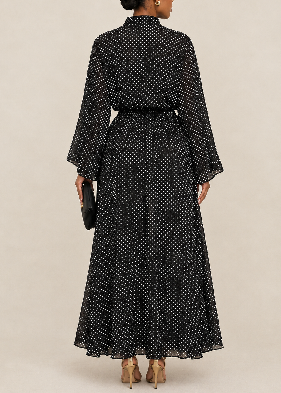 Stylish Polka-Dot Shirt with Bow Detail And Matching Long Skirt Set
