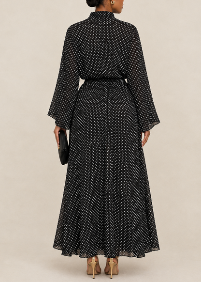 Stylish Polka-Dot Shirt with Bow Detail And Matching Long Skirt Set