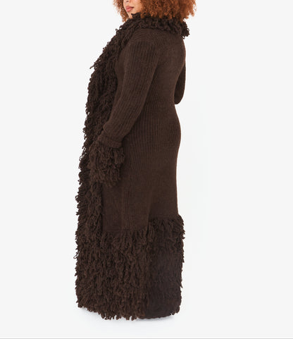 Shaggy Fuzzy Knit Open Front Long Cardigan