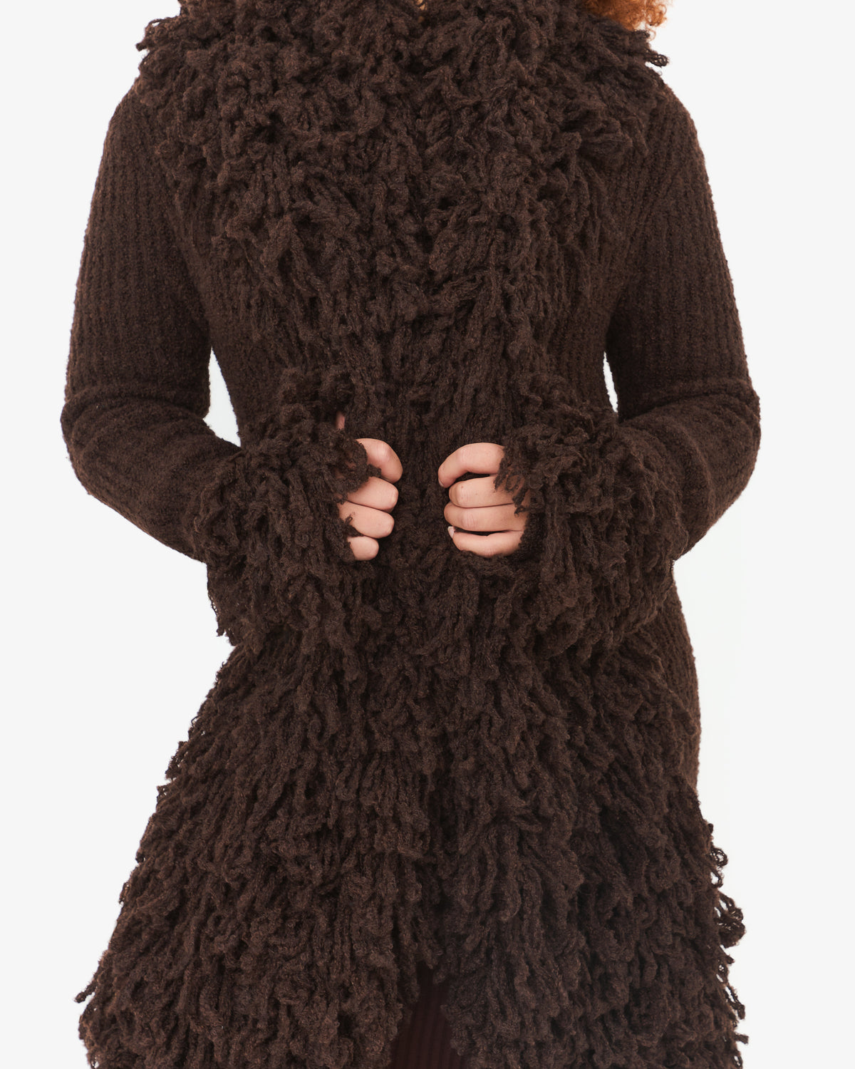 Shaggy Fuzzy Knit Open Front Long Cardigan