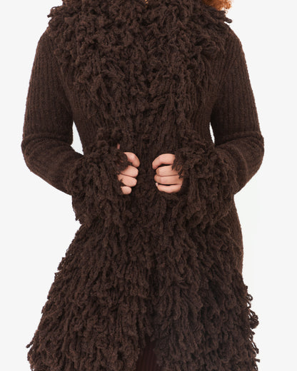 Shaggy Fuzzy Knit Open Front Long Cardigan