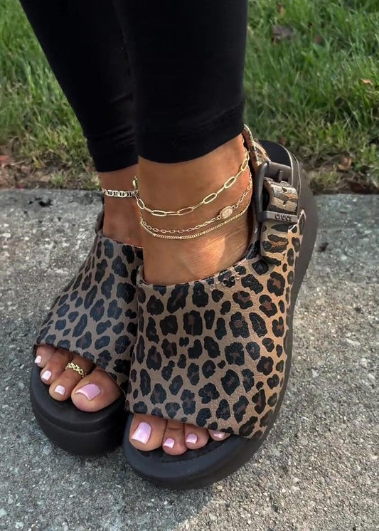 Leopard-print Platform Beach Sandals