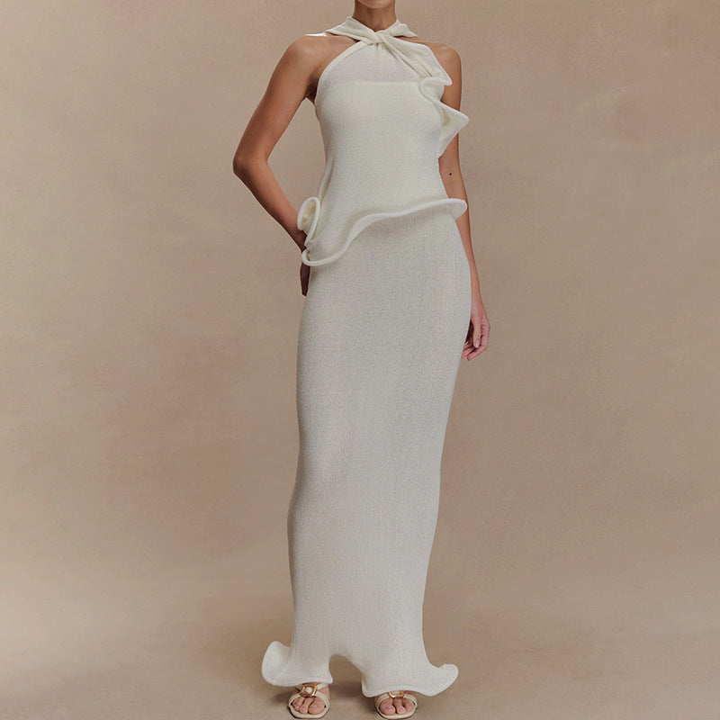 Halter Ruffle Bodycon Maxi Dress