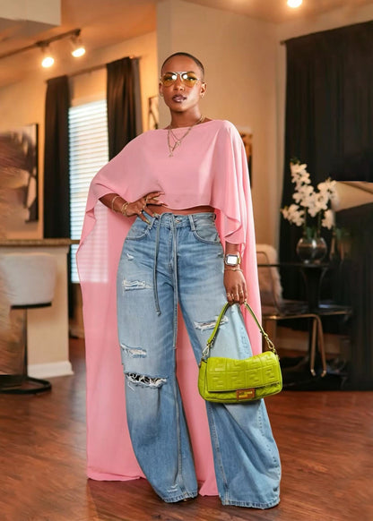 Mesh Batwing-Sleeve Cape