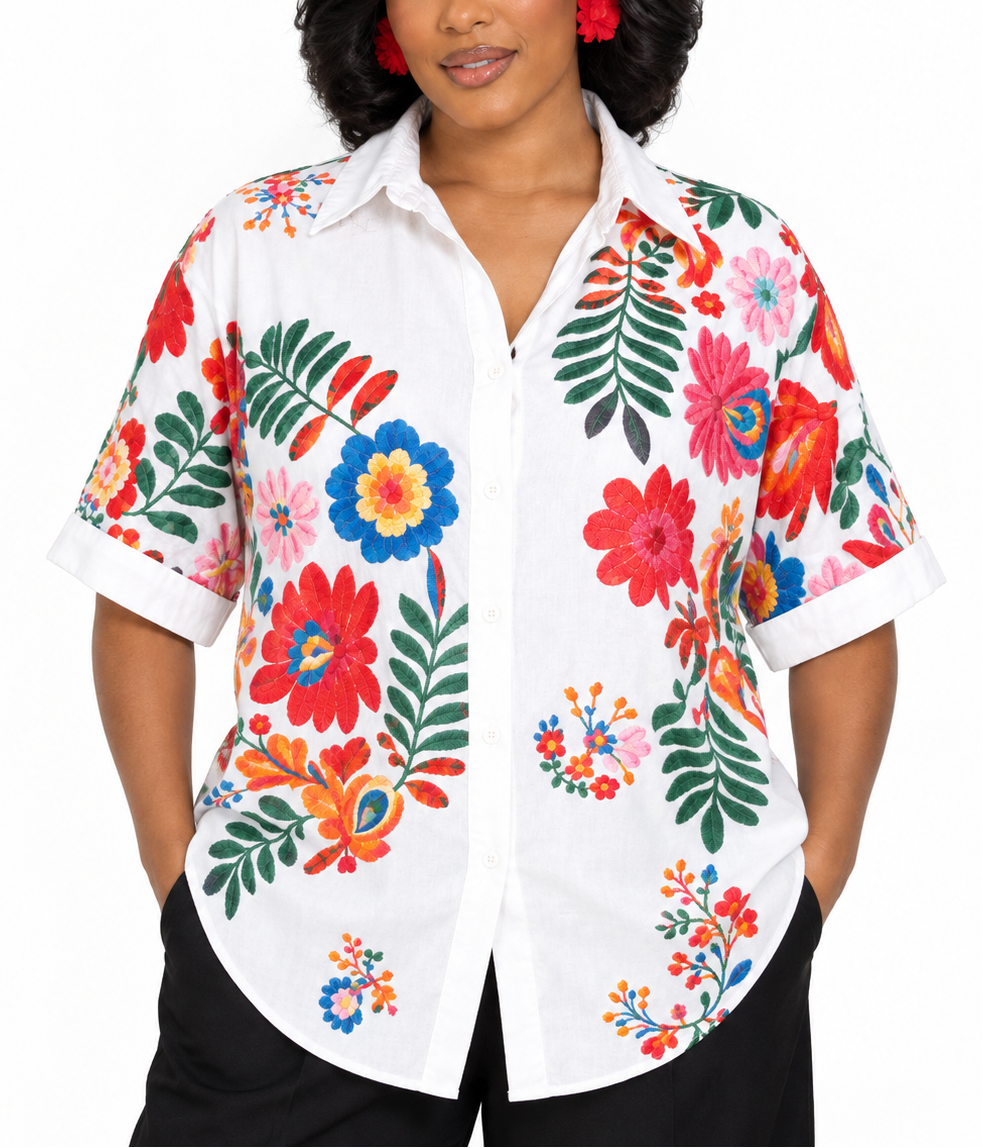 Printed Short-Sleeve Shirt with Collar