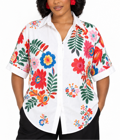 Printed Short-Sleeve Shirt with Collar