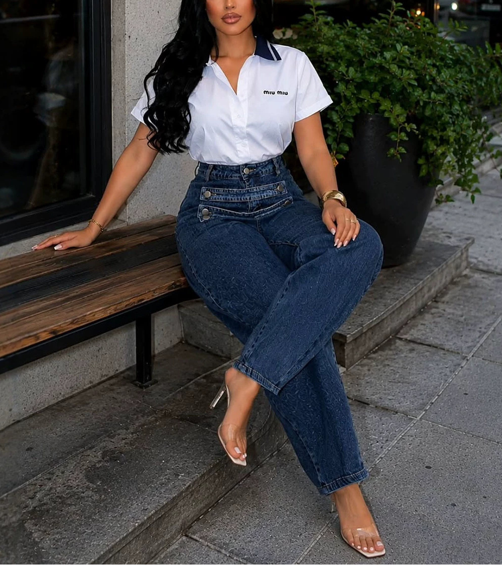Double-breasted loose-fitting wide-leg trousers