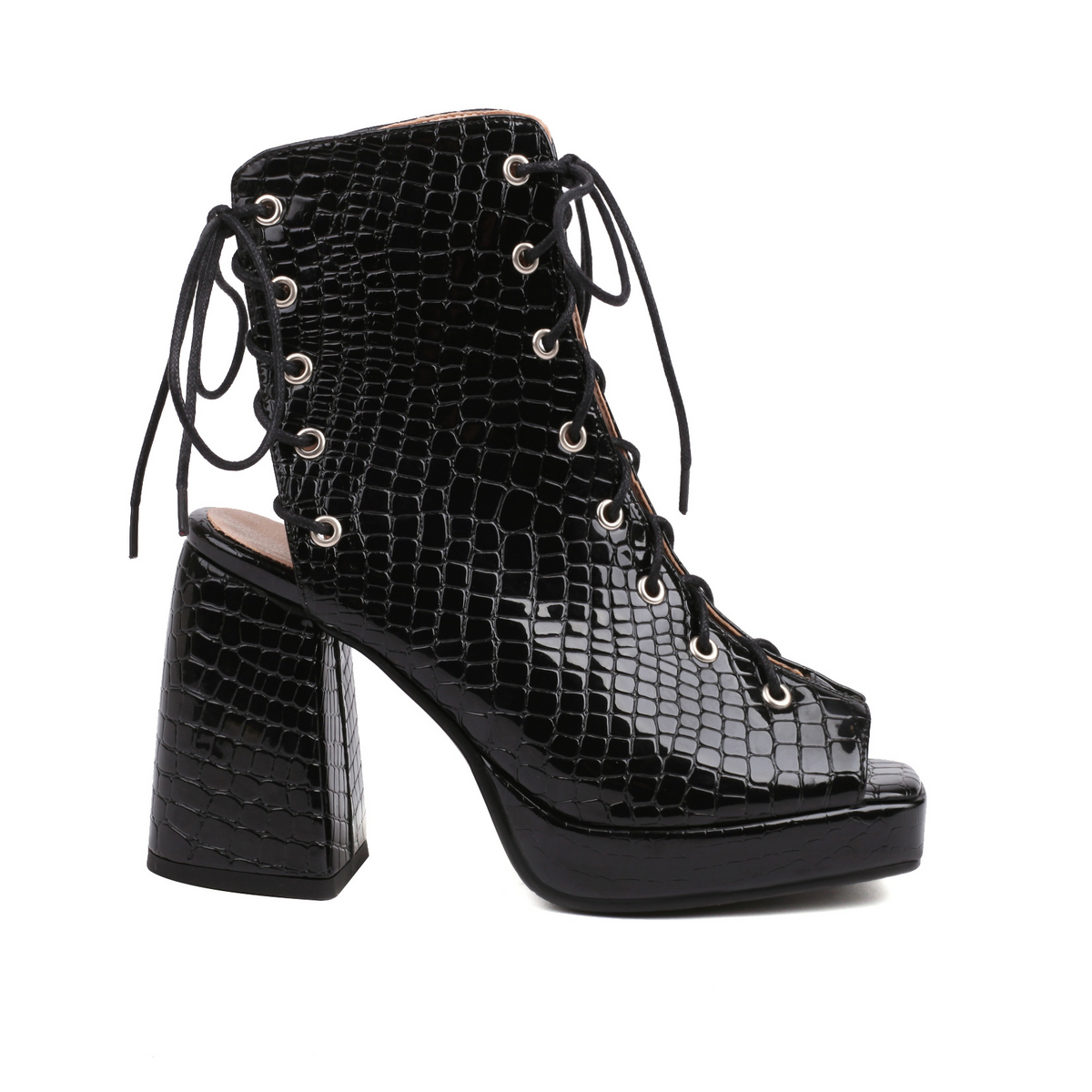 Lace-up peep-toe openwork ankle boots