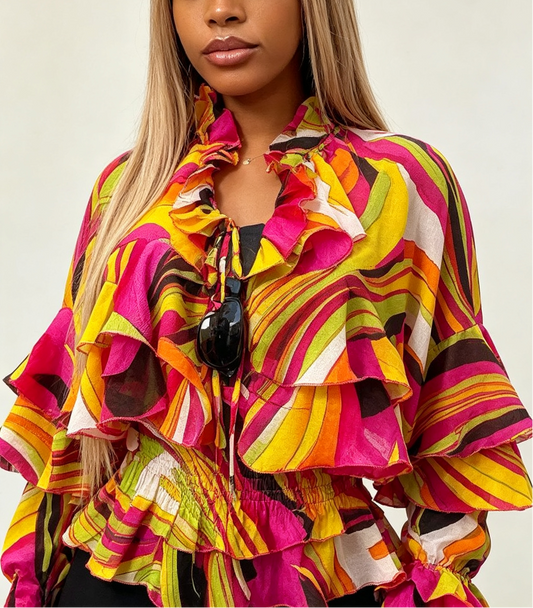 Ruffle Print Chiffon Blouse