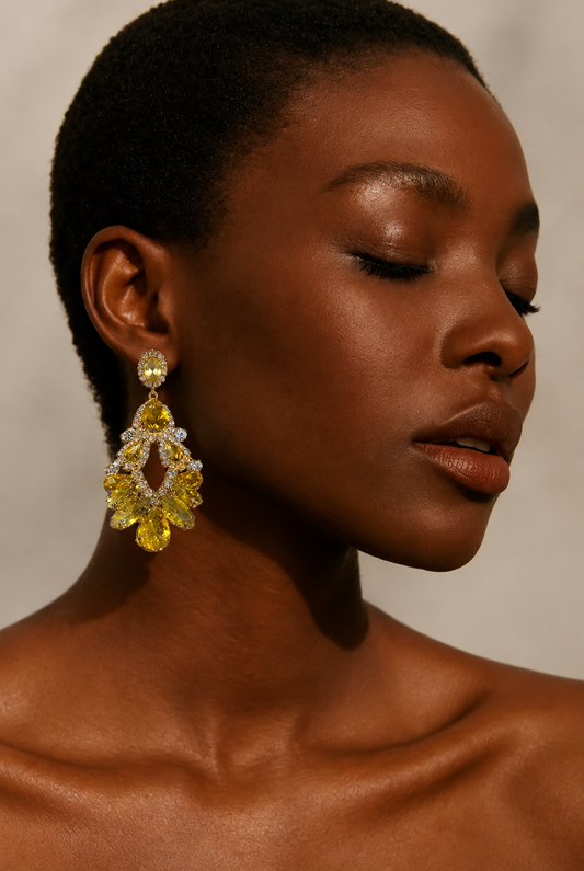 Rhinestone Teardrop Tassel Earrings