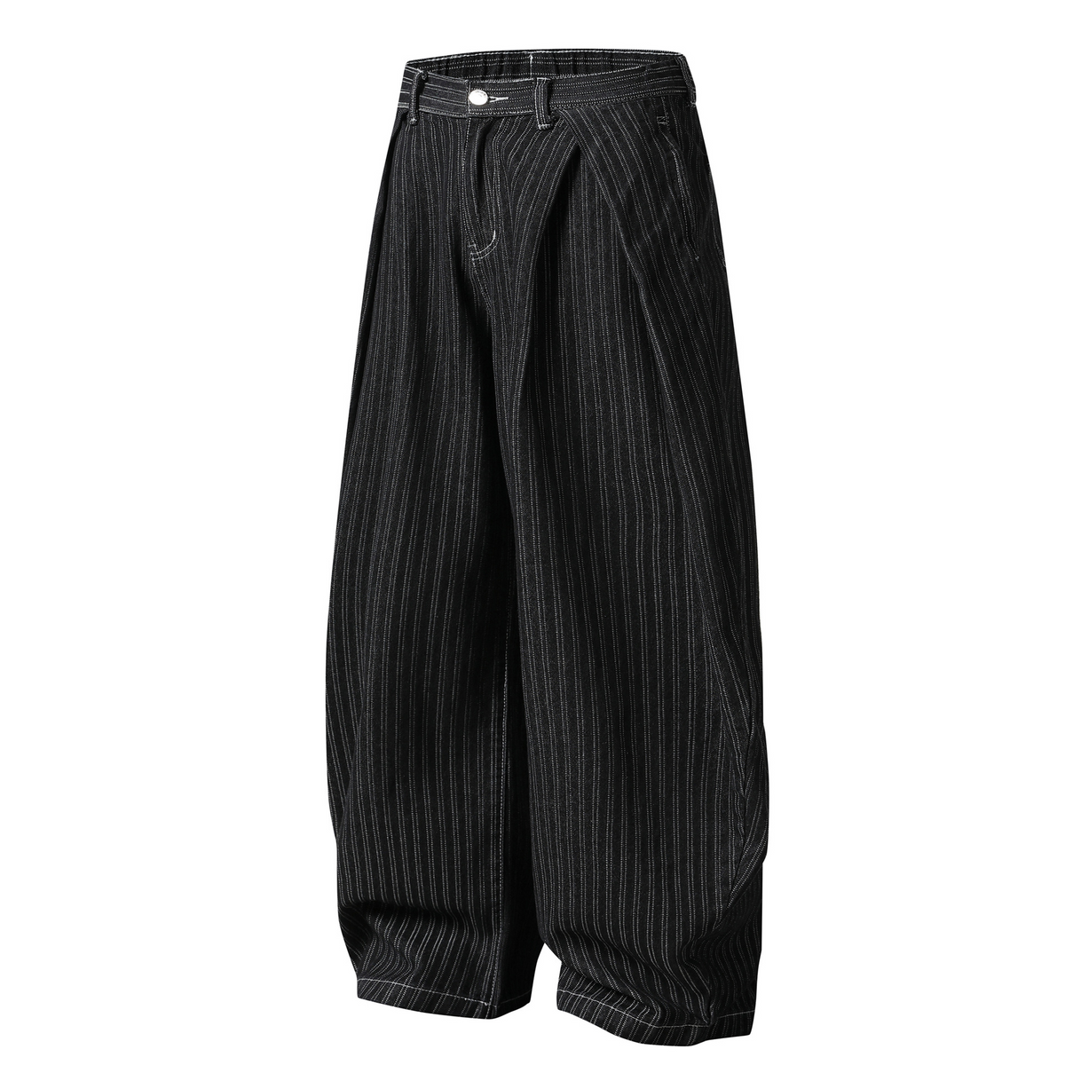 Washed Striped Curved-Seam Trousers