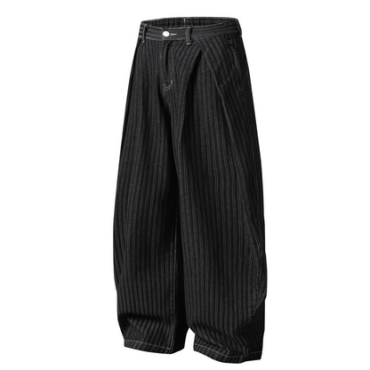 Washed Striped Curved-Seam Trousers