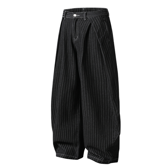 Washed Striped Curved-Seam Trousers