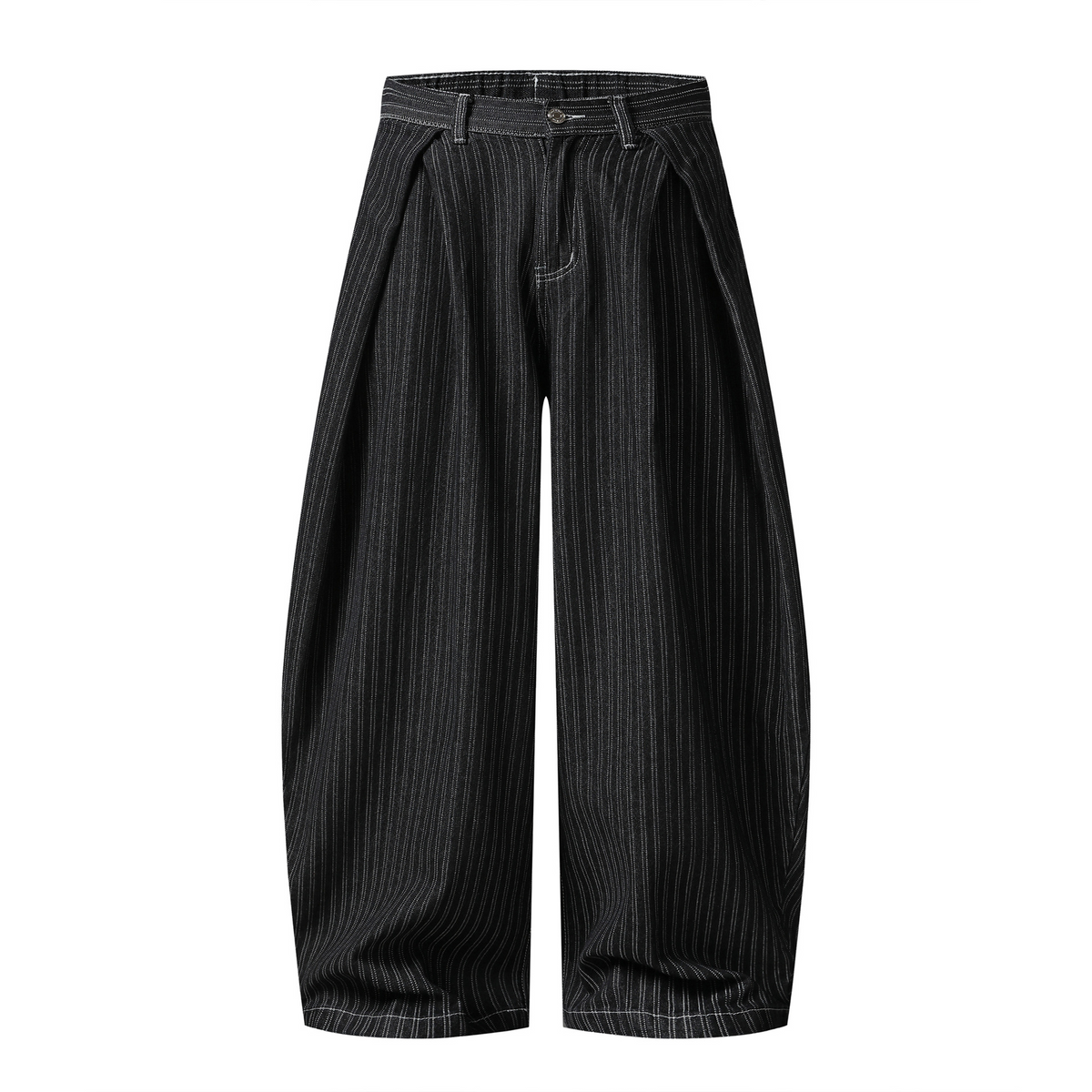Washed Striped Curved-Seam Trousers
