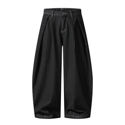 Washed Striped Curved-Seam Trousers