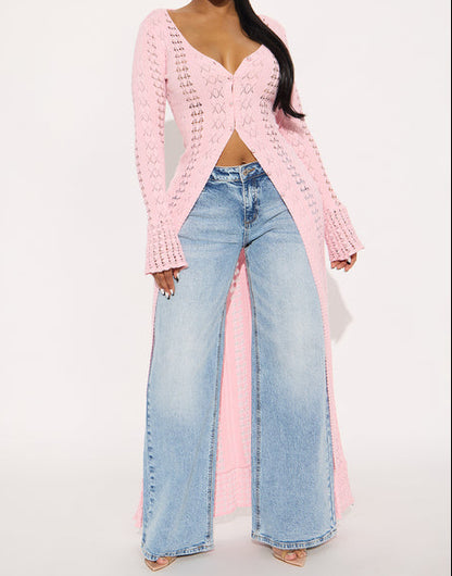 Hollow Out Crochet Knit Maxi Duster Cardigan