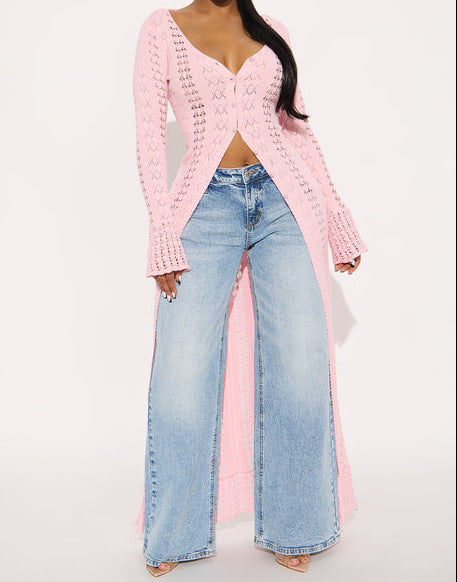 Hollow Out Crochet Knit Maxi Duster Cardigan