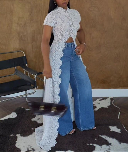 Intage Lace Stand Collar Top