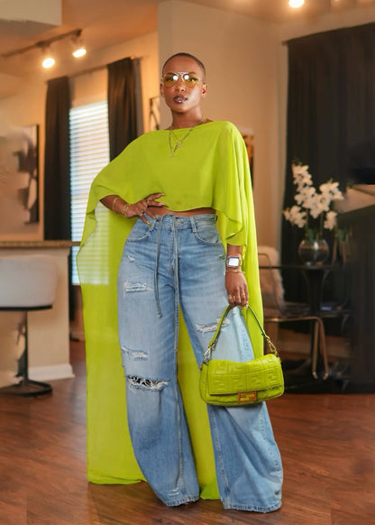 Mesh Batwing-Sleeve Cape