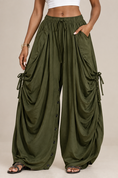 Women's Pleated Wide-Leg Harem Pants