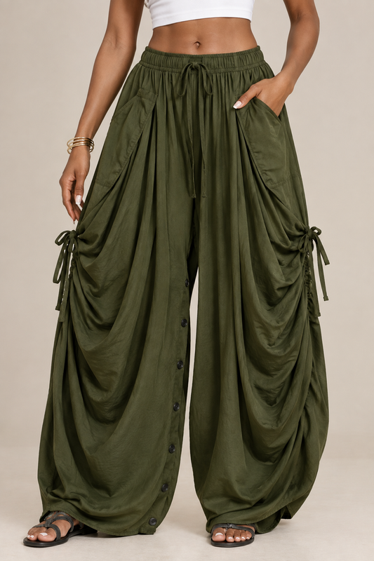 Women's Pleated Wide-Leg Harem Pants