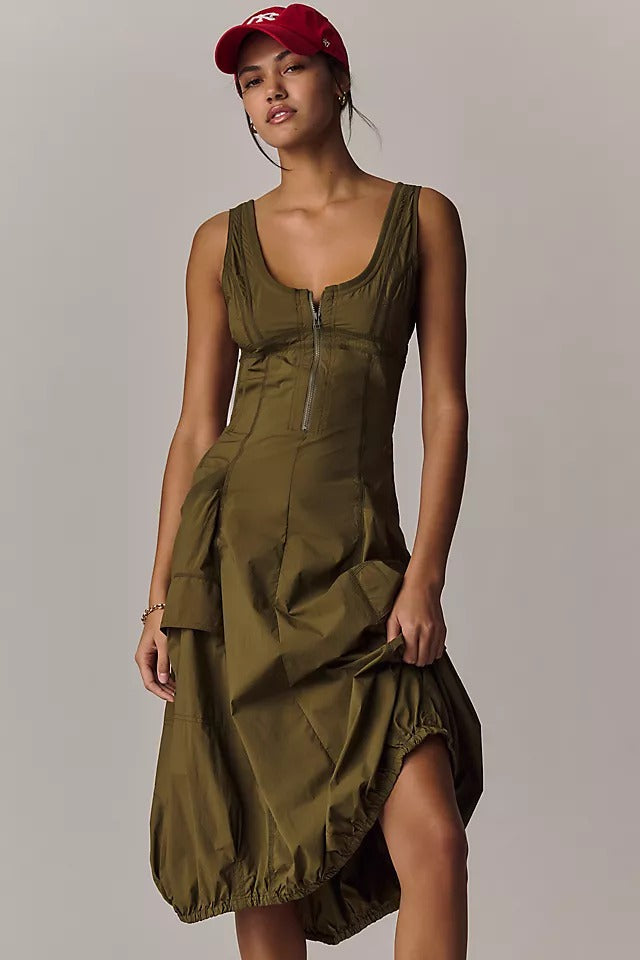 Bubble-Hem Midi Dress