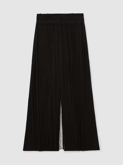Black Fringe Wide‑Leg High Waist Pants