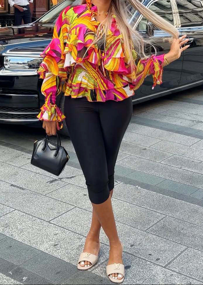 Ruffle Print Chiffon Blouse
