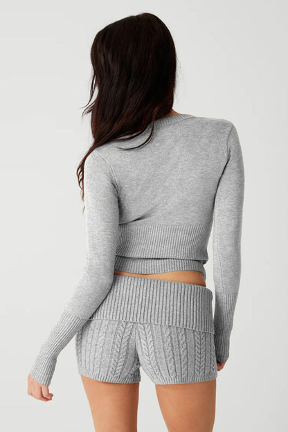 Short Button-down Ribbed Knit Cardigan Sweater