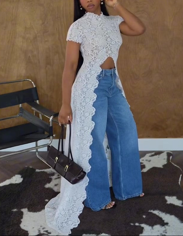 Intage Lace Stand Collar Top