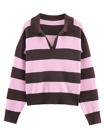 Collared Striped Knit Top