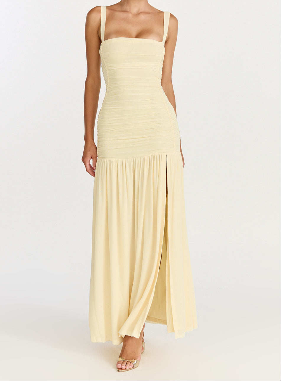 Ruched Split Flowy Maxi Dress