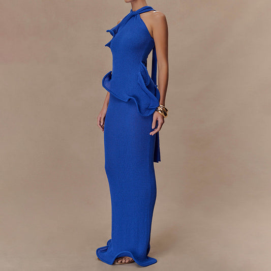 Halter Ruffle Bodycon Maxi Dress