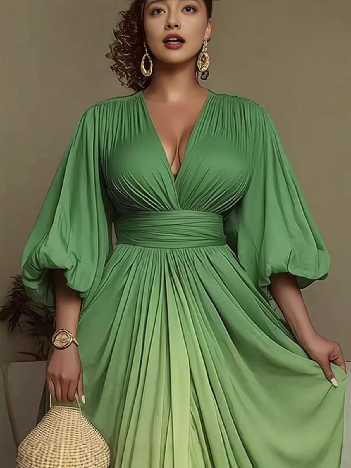 Ombre Green Deep V Maxi Dress