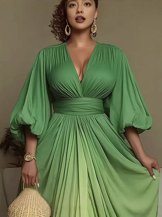 Ombre Green Deep V Maxi Dress