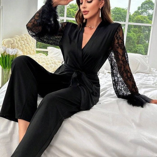 Milk Silk and Lace V-Neck Robe Set