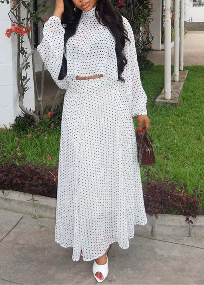 Long-sleeved Polka Dot Maxi Dress Two-piece Set
