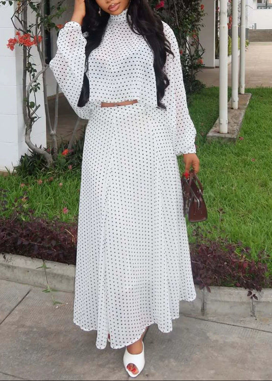 Long-sleeved Polka Dot Maxi Dress Two-piece Set