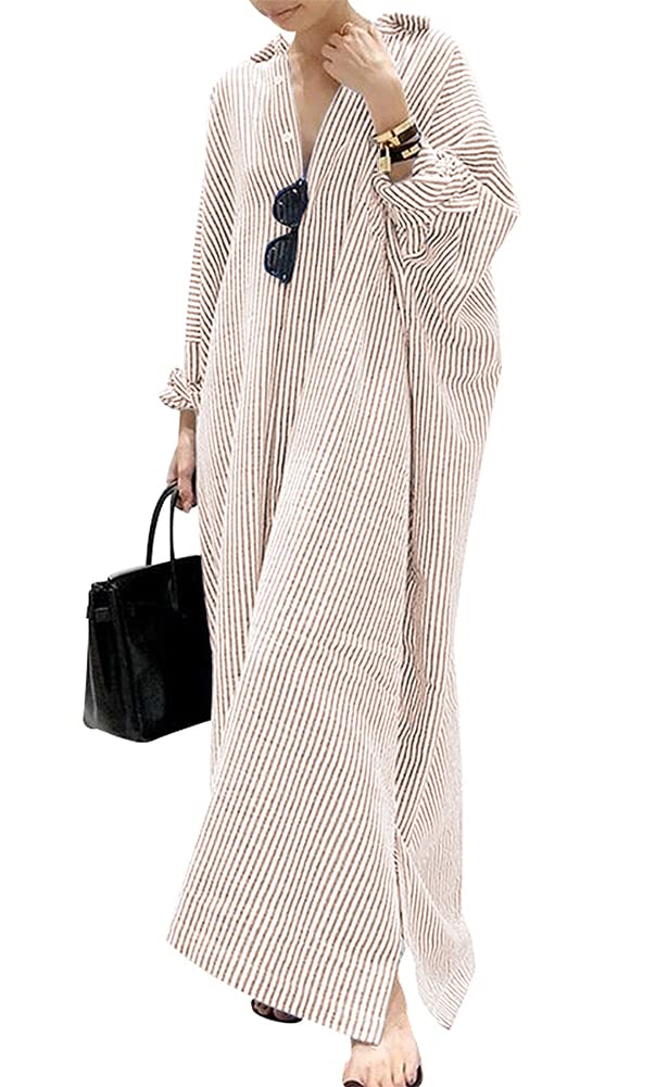 Striped Cotton Maxi Shirt Dress