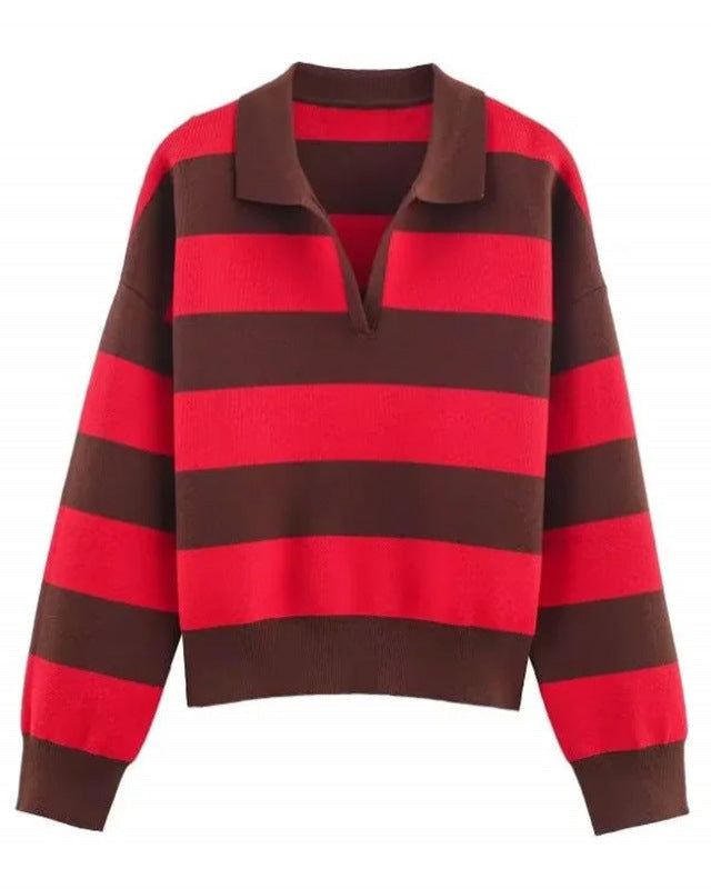 Collared Striped Knit Top
