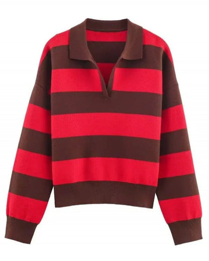 Collared Striped Knit Top
