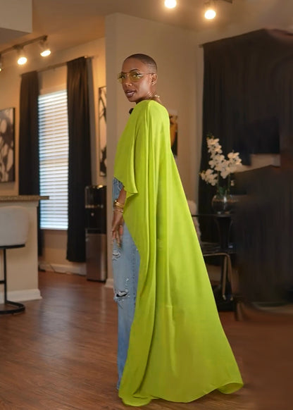 Mesh Batwing-Sleeve Cape
