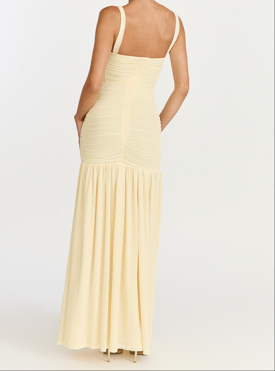 Ruched Split Flowy Maxi Dress