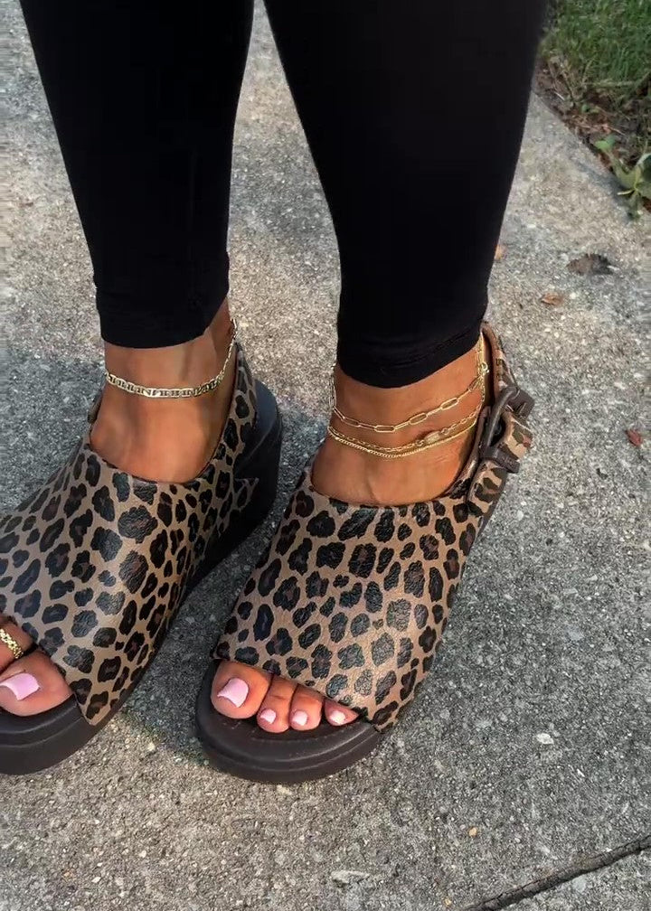 Leopard-print Platform Beach Sandals