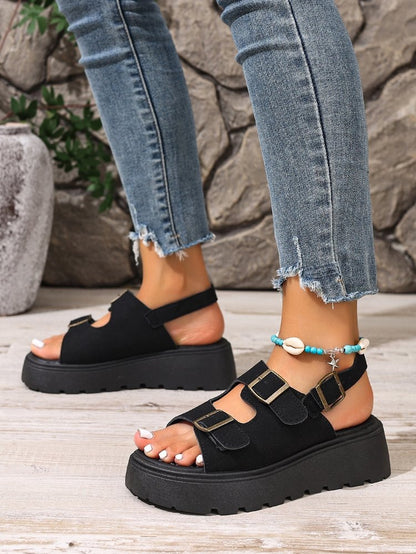 Women's Suede Buckle Platform Sandals