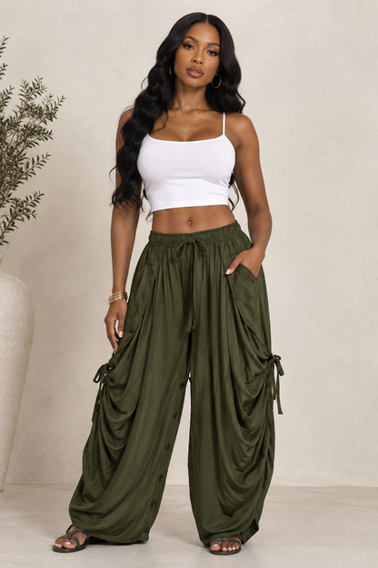 Women's Pleated Wide-Leg Harem Pants