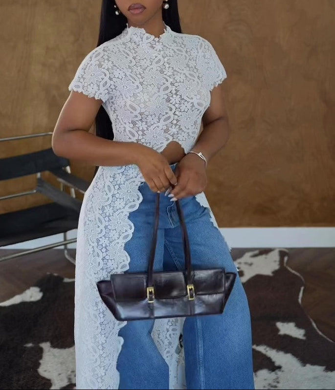 Intage Lace Stand Collar Top